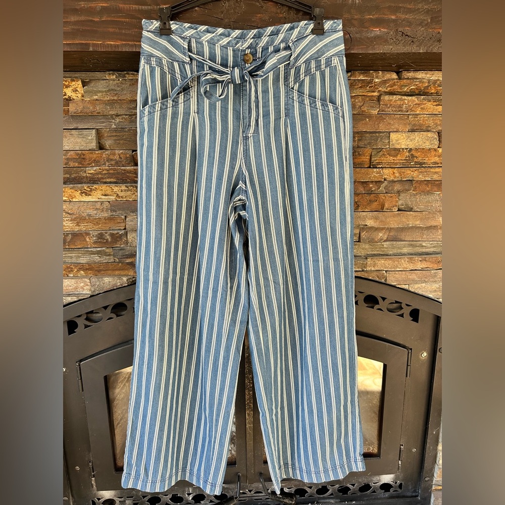 American Eagle Outfitters Blue + White Striped Wide Leg Pants - Picture 2 of 6